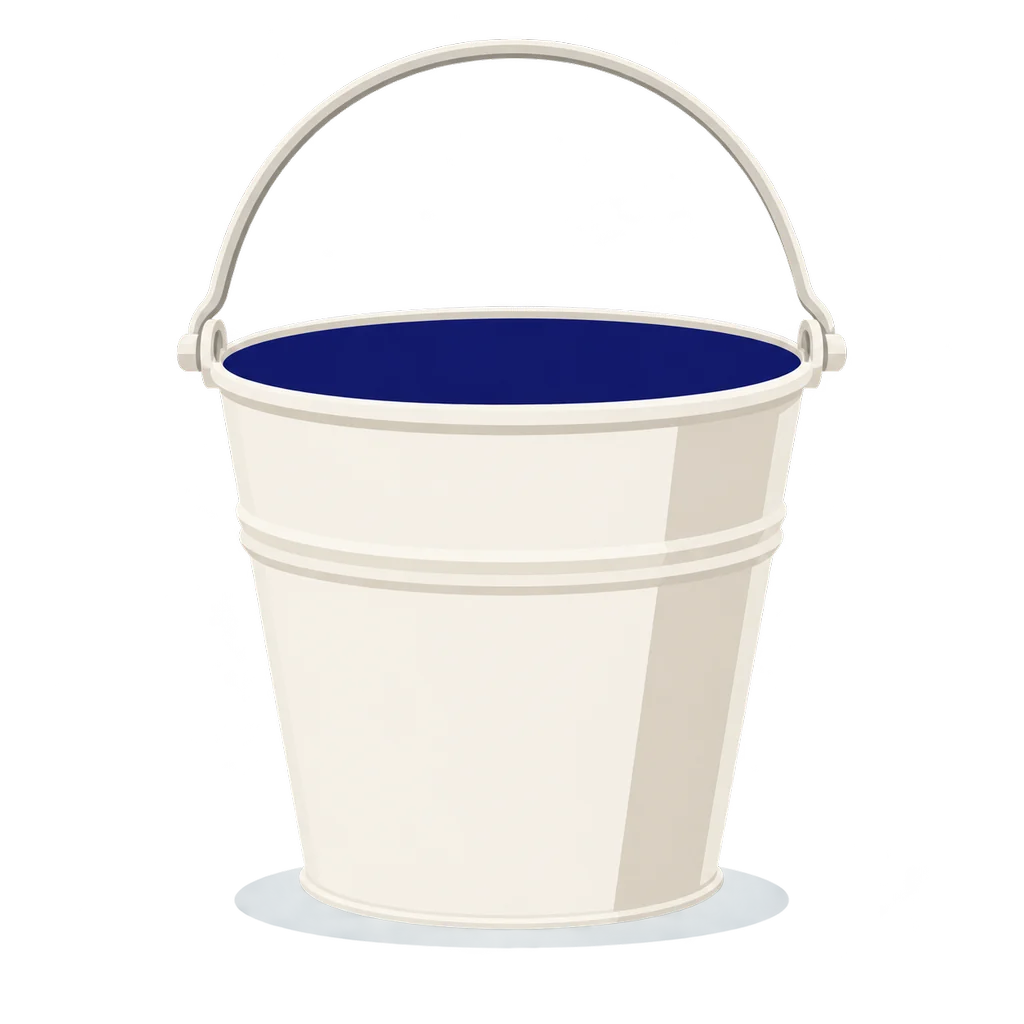 A white metal pail filling with coins